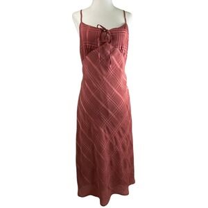 Forever 21 Womens Terracotta Plaid Textured Midi Slip Dress Tie Front Size M